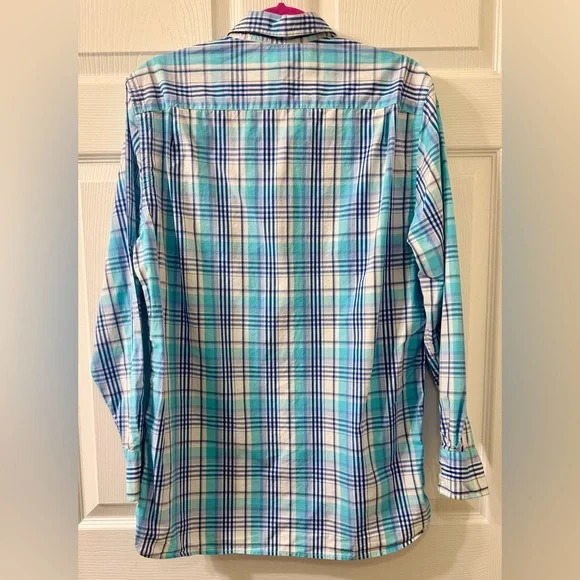 Southern Tide Aqua and Navy Plaid Men's Shirt - Picture 2 of 5